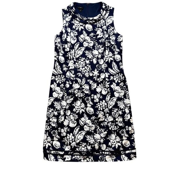 Talbots Sleeveless Fruit Print Navy Brunch Dress Women's Size 6P - Picture 1 of 5